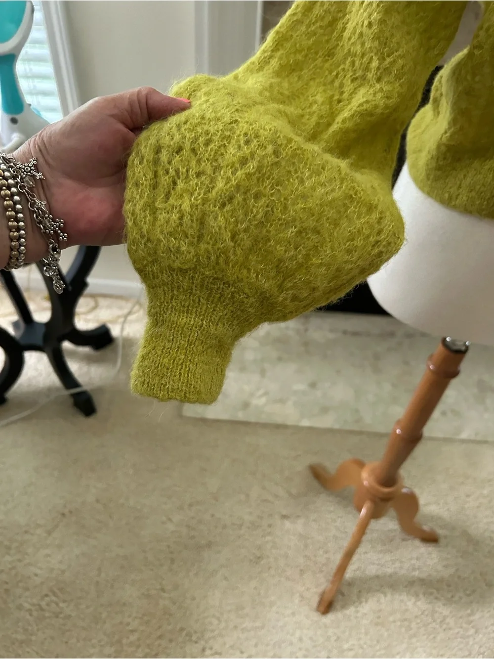 Free People Fuzzy Oversized V-Neck Alpaca Cardigan in Mossy Yellow-Green